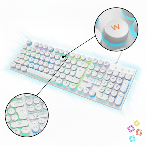 Przejdź do produktu BIAŁA KLAWIATURA PODŚWIETLANA RGB DLA GRACZY GAMINGOWA LED DSJ T80 BIAŁA