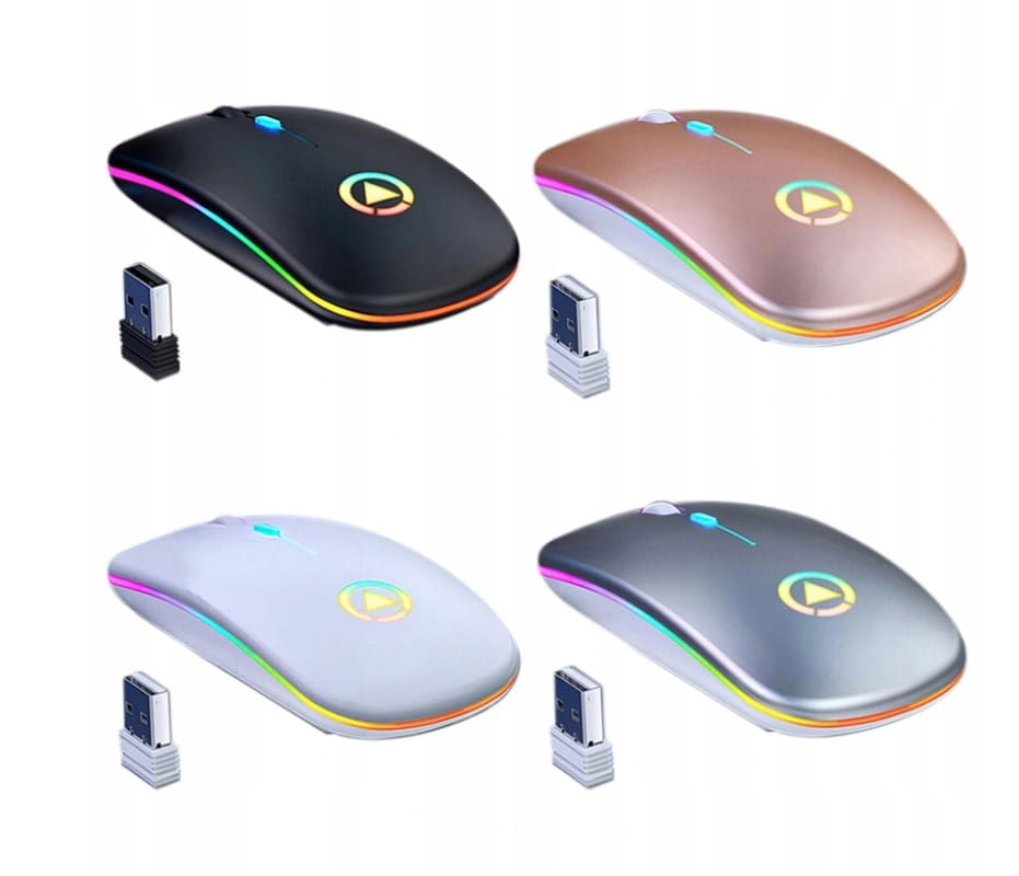 MYSZKA BEZPRZEWODOWA CICHA MYSZ OPTYCZNA DO LAPTOPA PODŚWIETLANA BIAŁA LED